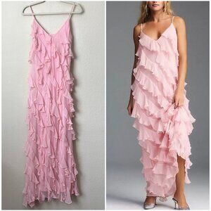 BHLDN Anthropologie Jia Bias-Cut Ruffled V-Neck Gown Dress